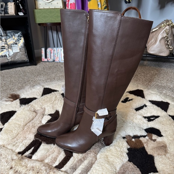 Ralph Lauren Elegant Brown Knee-High Manchester Buckled Dress Boots - Picture 7 of 8